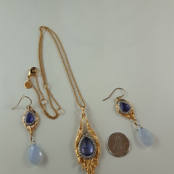 Retired Alexis Bittar Set Necklace Pendant and Drop Earrings with Amethyst - Picture 9 of 13